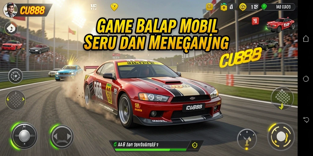 Tampilan gameplay balapan seru di CU888 dengan mobil cepat.