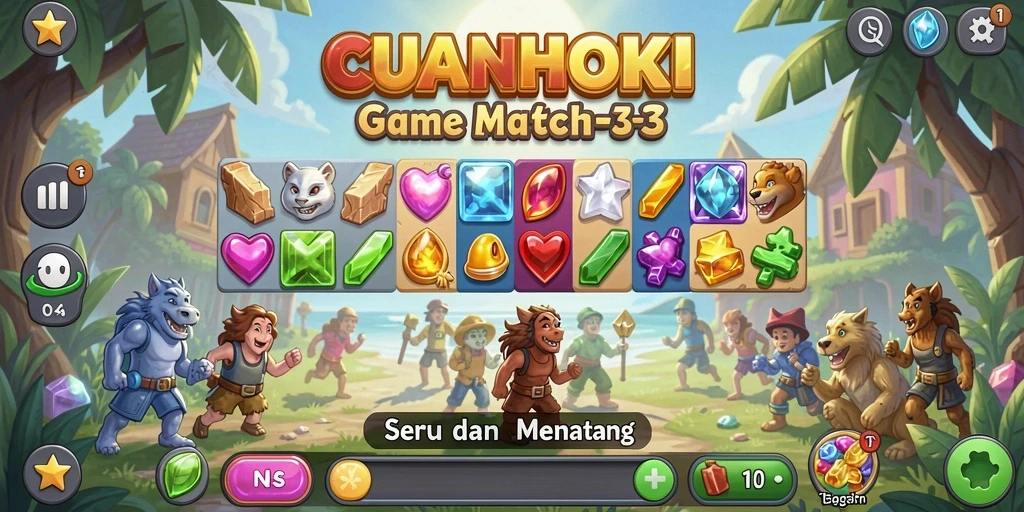Tampilan gameplay seru CUANHOKI dengan elemen Match-3.
