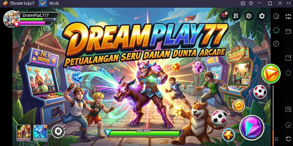 Tampilan gameplay utama DREAMPLAY77 yang menegangkan dan penuh warna.