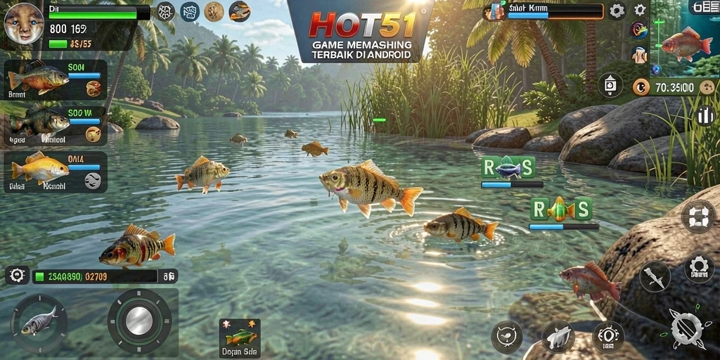 Tampilan gameplay HOT51 dengan aksi memancing yang seru dan menarik.