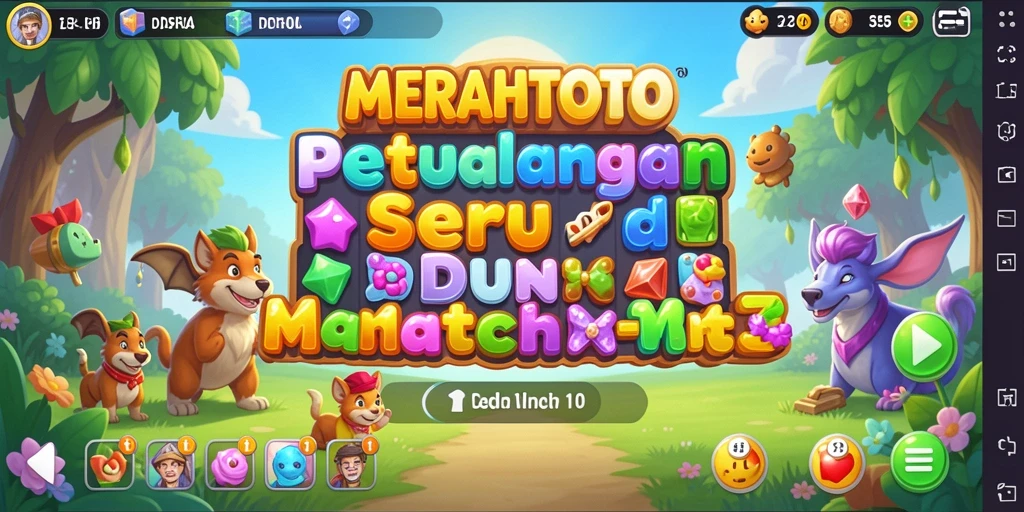 Screenshot gameplay MERAHTOTO yang menampilkan pencocokan permata warna-warni.