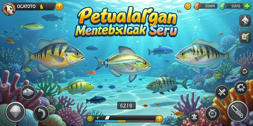 Tampilan gameplay OCATOTO yang menampilkan aksi Tembak Ikan seru.