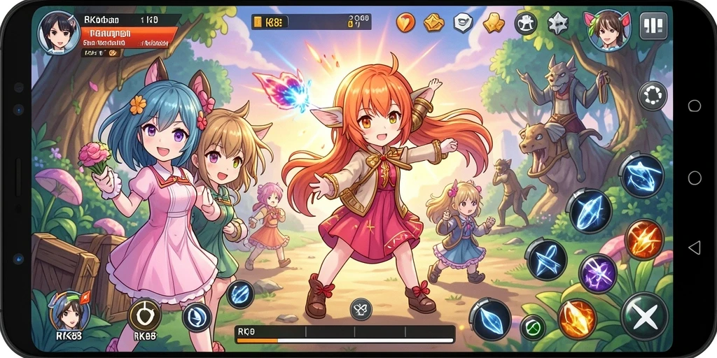 Tampilan dalam gameplay Anime mendebarkan dan penuh warna.