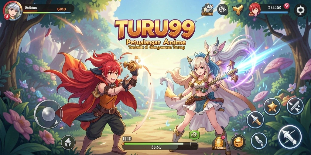 Gameplay TURU99 yang menampilkan pertarungan seru dan karakter anime menawan.